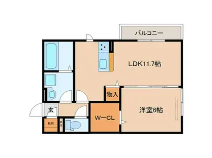 JR桜井線 京終駅 徒歩6分 3階建 築1年(1LDK/2階)の間取り写真