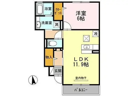 ヴィラウィステリア神埼(1LDK/1階)の間取り写真