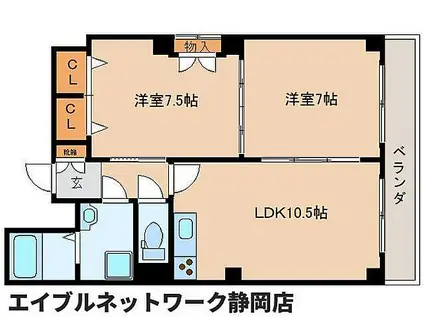 静岡鉄道静岡清水線 新静岡駅 徒歩7分 10階建 築37年(2LDK/8階)の間取り写真