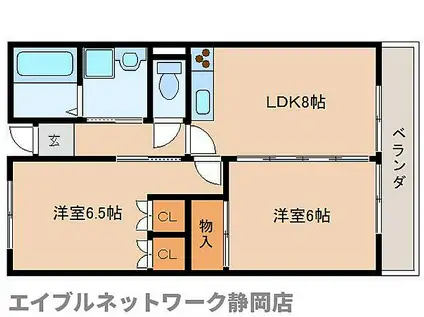 静岡鉄道静岡清水線 新静岡駅 徒歩18分 3階建 築29年(2LDK/3階)の間取り写真