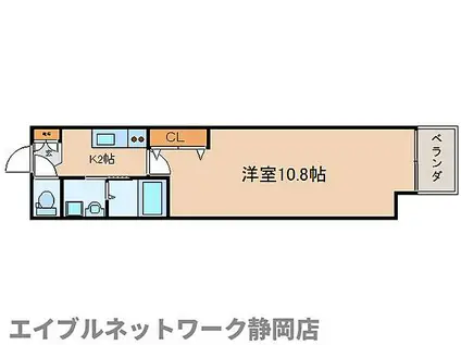 静岡鉄道静岡清水線 新静岡駅 徒歩1分 10階建 築15年(1K/4階)の間取り写真