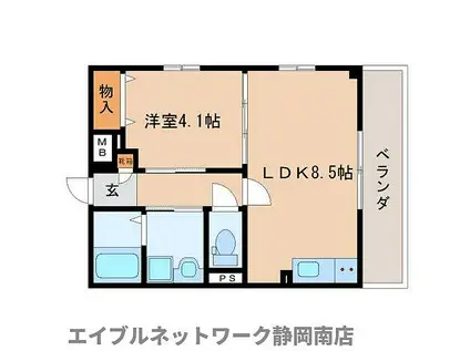 静岡鉄道静岡清水線 音羽町駅 徒歩12分 4階建 築6年(1LDK/4階)の間取り写真