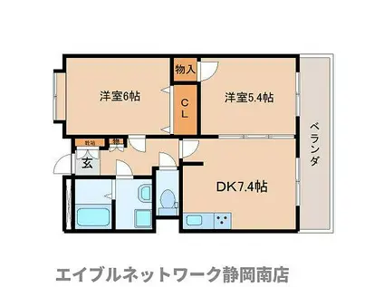 JR東海道本線 焼津駅 徒歩19分 4階建 築21年(2DK/4階)の間取り写真