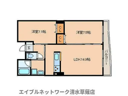 静岡鉄道静岡清水線 県総合運動場駅 徒歩13分 6階建 築19年(2LDK/6階)の間取り写真