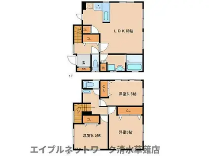 静岡鉄道静岡清水線 県総合運動場駅 徒歩19分 2階建 築21年(3LDK)の間取り写真