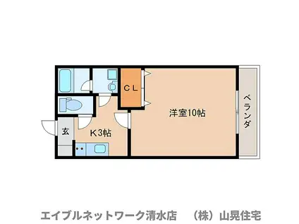 静岡鉄道静岡清水線 入江岡駅 徒歩4分 3階建 築18年(1K/1階)の間取り写真