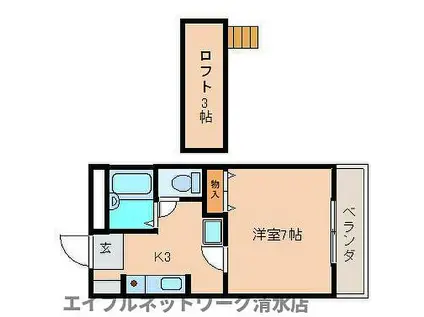 JR東海道本線 清水駅(静岡) 徒歩12分 4階建 築29年(1K/4階)の間取り写真