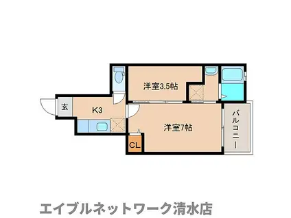 静岡鉄道静岡清水線 狐ケ崎駅 徒歩27分 3階建 築14年(2K/1階)の間取り写真