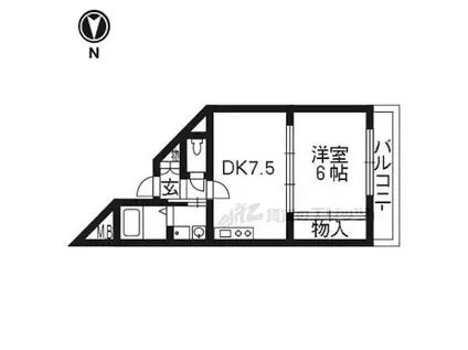 阪急京都本線 東向日駅 徒歩1分 3階建 築36年(1DK/3階)の間取り写真