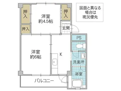ビレッジハウス岩瀬2号棟(2K/2階)の間取り写真