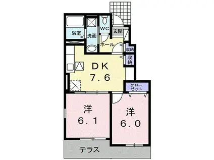 グランドミヤアヴァンセ桜美台(2DK/1階)の間取り写真