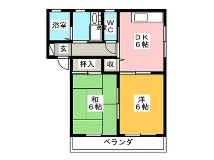 カシミールA(2DK/1階)の間取り写真