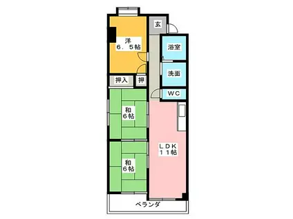 サンハイツ赤城(3LDK/3階)の間取り写真