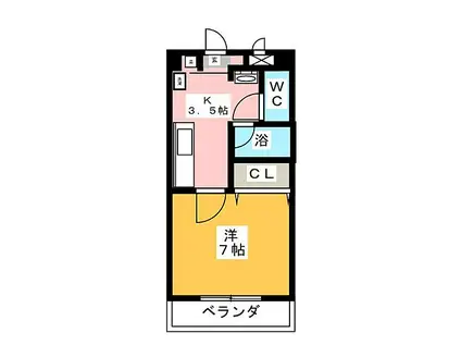 名古屋市営鶴舞線 浅間町駅 徒歩5分 10階建 築21年(1K/6階)の間取り写真