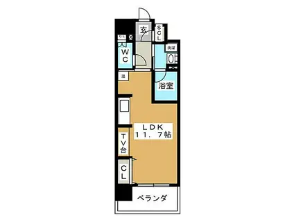 PASSAGGIO HIGASHIBETSUIN(ワンルーム/9階)の間取り写真
