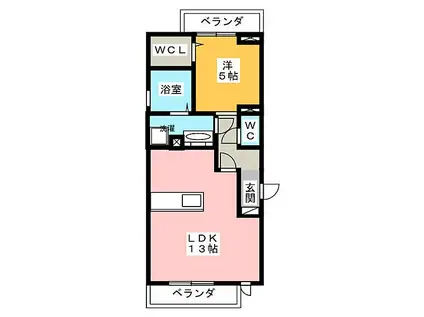 名鉄瀬戸線 小幡駅 徒歩9分 3階建 築10年(1LDK/2階)の間取り写真