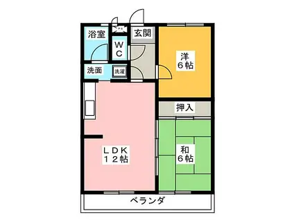 コーポいのくて(2LDK/4階)の間取り写真