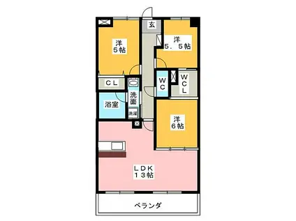 ハイエストマンション島田(3LDK/1階)の間取り写真