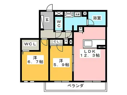 ラフ アンド タフ 向山(2LDK/2階)の間取り写真