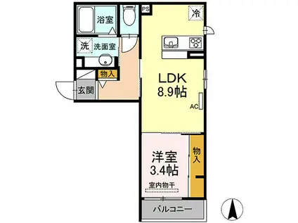 D-ROOM KUME(1LDK/2階)の間取り写真