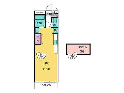 トリーハイツ八幡(ワンルーム/2階)の間取り写真