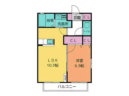 グラシアス(1LDK/2階)の間取り写真