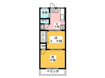 JR東海道本線 袋井駅 バス乗車時間：11分 松袋井バス停で下車 徒歩8分 2階建 築30年(2K/1階)の間取り写真