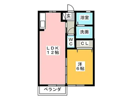 アメニティ天神ヶ丘(1LDK/2階)の間取り写真