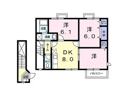 フトゥールムII(3DK/2階)の間取り写真