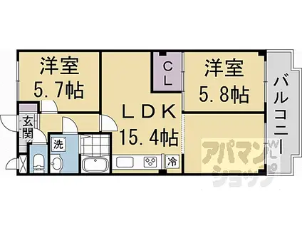 京都地下鉄東西線 醍醐駅(京都) 徒歩7分 3階建 築32年(2LDK/2階)の間取り写真