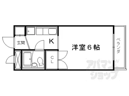 JR山陰本線 嵯峨嵐山駅 徒歩9分 3階建 築41年(1K/2階)の間取り写真