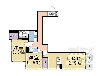 阪急嵐山線 嵐山駅(阪急) 徒歩4分 3階建 築1年(2LDK/2階)の間取り写真