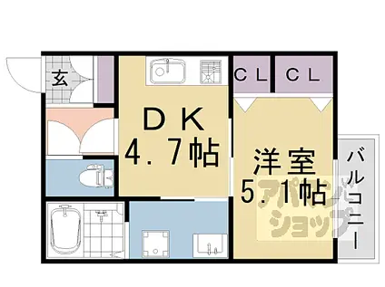 阪急京都本線 桂駅 徒歩1分 3階建 築6年(1DK/1階)の間取り写真