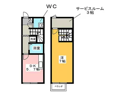 メゾネット5富士塚(1SDK/1階)の間取り写真