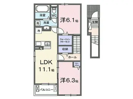 打田アパートII(2LDK/2階)の間取り写真