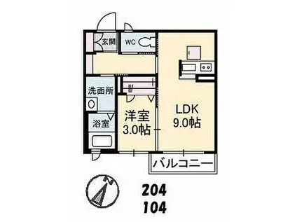 シャーメゾンうりずん(1LDK/2階)の間取り写真