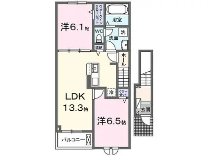 桜フラッツ(2LDK/2階)の間取り写真