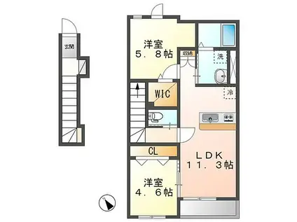 HERMANAVI(2LDK/2階)の間取り写真