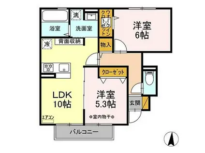 ムーンリバー A棟(2LDK/1階)の間取り写真