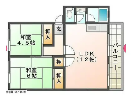 名谷農住G棟(2LDK/3階)の間取り写真