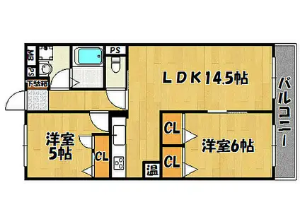 ソレアード王塚台(2LDK/2階)の間取り写真
