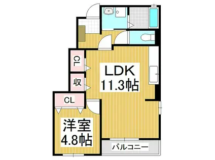 JR篠ノ井線 広丘駅 徒歩5分 2階建 築12年(1LDK/1階)の間取り写真