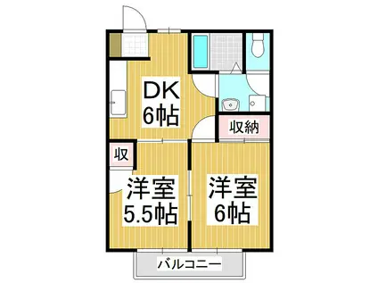 JR大糸線 北松本駅 徒歩39分 2階建 築23年(2DK/2階)の間取り写真