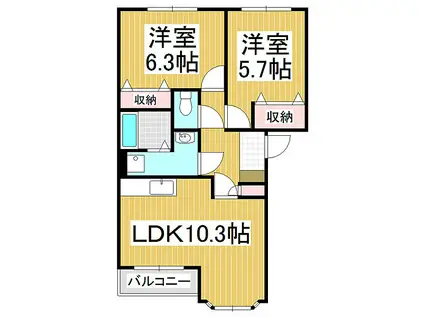 ベアキャニオン(2LDK/2階)の間取り写真