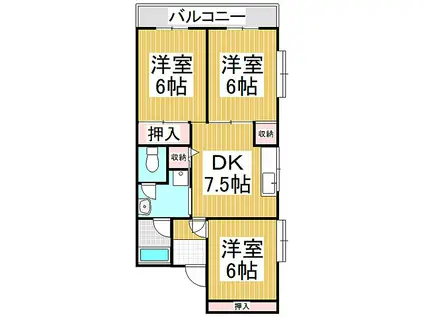 飯田広告マンション3(3DK/3階)の間取り写真