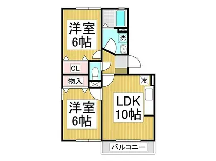 ハイツサンライズA棟(2LDK/2階)の間取り写真