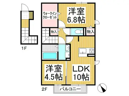 セジュールりんどう D(2LDK/2階)の間取り写真