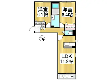 シャーメゾン・ソレイユ(2LDK/1階)の間取り写真