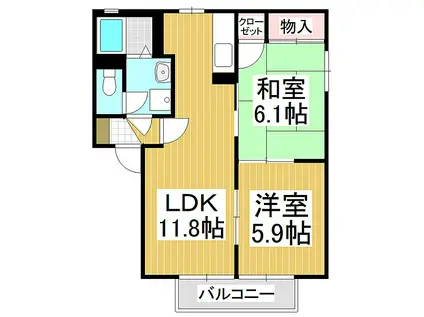 レジデンス松本(2LDK/2階)の間取り写真