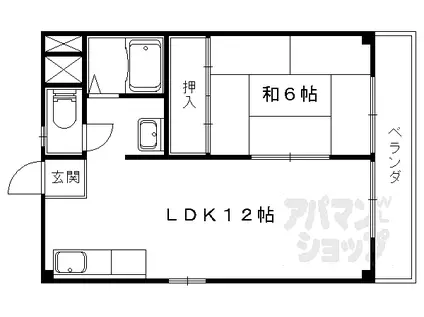 京都地下鉄東西線 御陵駅 徒歩2分 6階建 築52年(1LDK/4階)の間取り写真